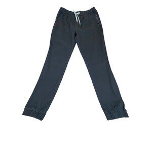 Wowie Men's Dark Grey Elastic Waist Joggers With Embroidered Trim Sz L